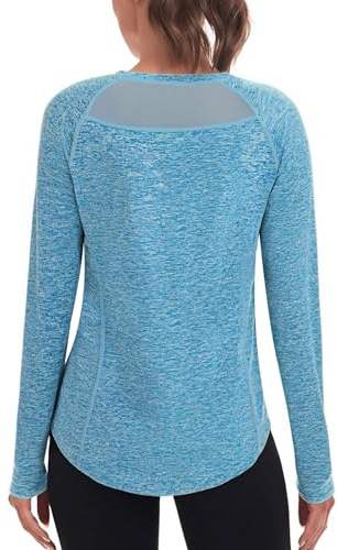 Wayleb Camiseta Deportiva de Manga Larga para MujerCamisetas de Malla Mujer Ropa Deporte Secado Rápido y Transpirable para Yoga Pilates Fitness Correr