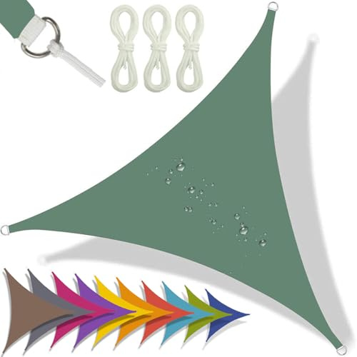 Vela ombreggiante triangolare, protezione UV al 95%, impermeabile, per giardino, balcone, terrazza, con corda, colore: verde scuro, 6 x 6 x 6 m, soluzione parasole per esterni