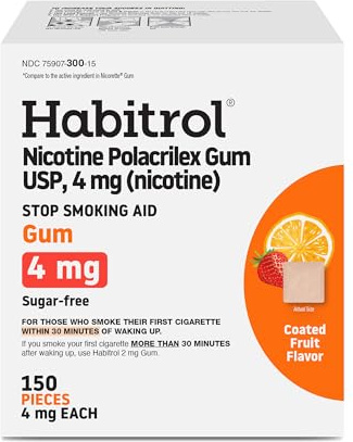 Habitrol Nicotine Gum - 4 mg, Fruit Flavor, 150 Count - Reduces Cravings & Helps Quit Smoking