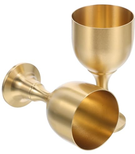 SOLUSTRE Lot de 2 gobelets calice dorés en laiton pour communion, verre à vin, coupe sacrée pour rituel, décoration d'autel royal médiéval, fête de mariage