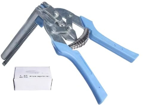 Jooehyer M Type Nailer Wire Ringer Fastener Stapler with 600 Clips Suitable Ring Plier & 600pcs M Clips Staples with Anti-Slip Handle for Various Applications in Garden and Home