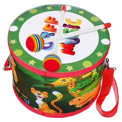 FIXOSHEE Marschtrommel mit Trommelstöcken für Kleinkinder Pädagogisches Musikinstrument mit Doppelseitigem Cartoon Muster Kreatives Schlagzeugspielzeug für Jungen und Mädchen