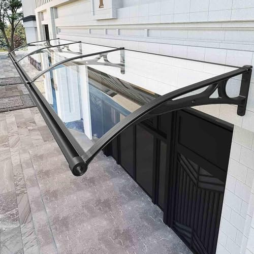 Aluminum Door Canopy with Side Gutter Metal Frame Awning for Outdoor Entrance Patio Balcony Garden Cellar Steps 1-100x120cm Transparent Cover
