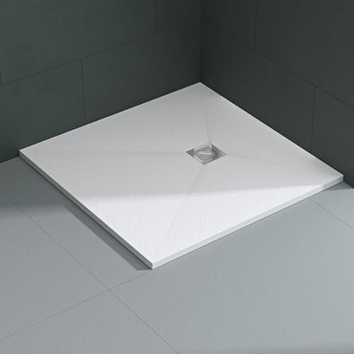 Mai & Mai Receveur de Douche Blanc Carré 90x90x3cm | Fabriqué en Résine, Bac à Douche Extra-plat, Receveur Antiglisse pour Salle de Bain, Géo9