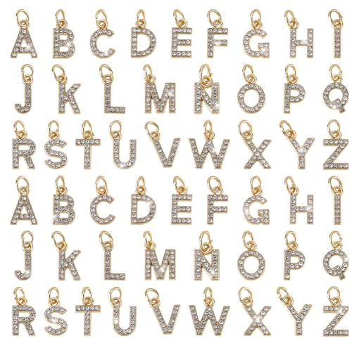 PH PandaHall 52 Stück Goldene Buchstaben Anhänger Großbuchstaben A bis Z Legierungs Rhyston Alphabet Anhänger Anfangsanhänger Charm für DIY Armband Ohrringe Schmuckherstellung Namensgeschenkdekor