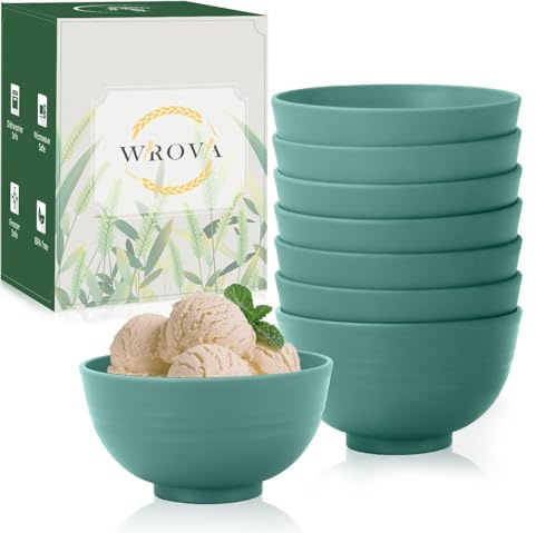 Wrova Plastic Small Bowls 10oz - Set of 8 Unbreakable Dessert Bowls Dishwasher Safe Mini Bowls for Ice Cream,Yogurt and Dipping Sauce - GreenColors