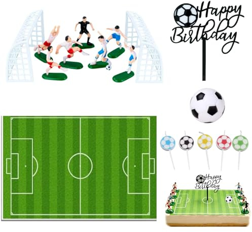 17 Pcs Football Cake Topper, Football Cake Decorations and Footballs Candles for Cakes，Footballs Birthday Decorations and Cupcake Toppers Suitable for Party Decoration
