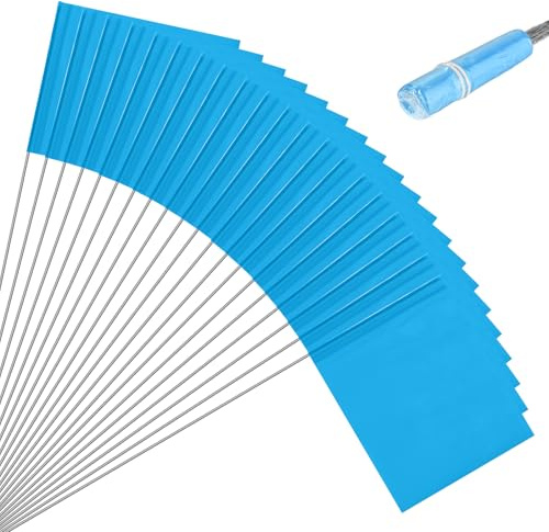 M METERXITY 20-Pack Bandierine Segnaletiche Vuote, 15x5.1x4 Pollici Bandierine Impermeabili Per Prato/Giardino/Irrigazione/Paesaggio/Spruzzatore/Rilevamento/Addestramento Cani/Fai Da Te [Blu]