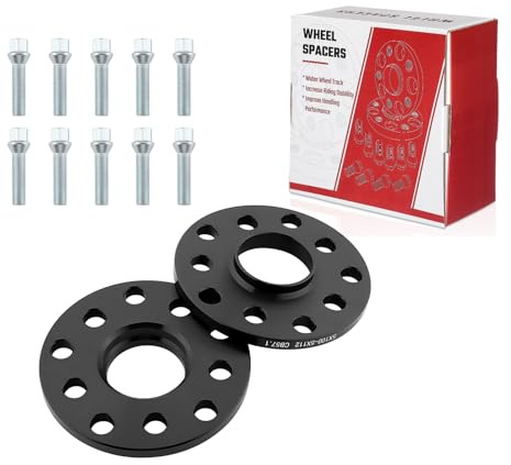 Spurverbreiterung 2 Stück 10mm Distanzscheiben Set LK: 5x100+5x112mm NLB:57.1 mit 10 Stück Radschrauben M14x1.5x50mm Spurverbreiterungen Kompatibel mit VW Golf GTI Polo