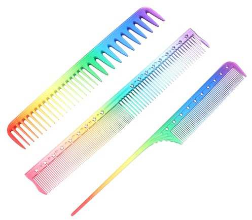 Gatuida Juego de Peines para Cortar el Pelo Antiestático 3 Piezas Colores Surtidos para Peluquería Profesional Dientes Finos para Peinar Teñir y Cortar Accesorios Ligeros para Salón y