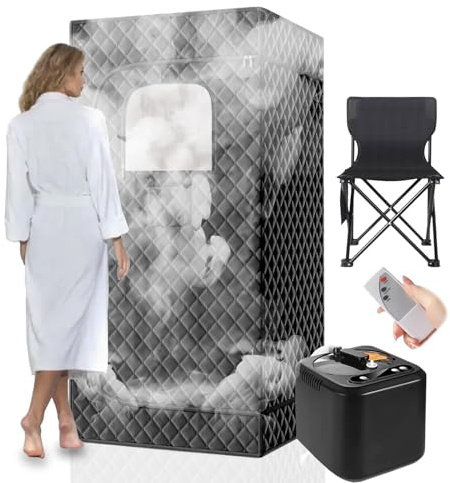 Portable Sauna with Infrared LED Light Saunas for Home with 1000W 3L Steamer 9-Level Temperature Control & Remote with Foldable Chair, for Indoor/Outdoor Use,Standard