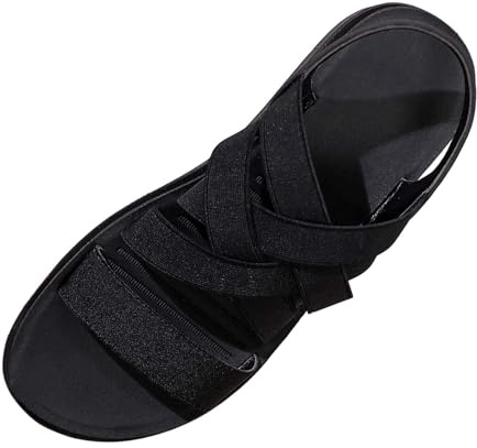 Generisch Hallux Valgus zapatos señoras mujer Europa y Estados Unidos nuevas zapatillas de verano femenino tela elástica tejida una palabra arrastre ocio playa zapatos sandalias elásticas, Negro , 40