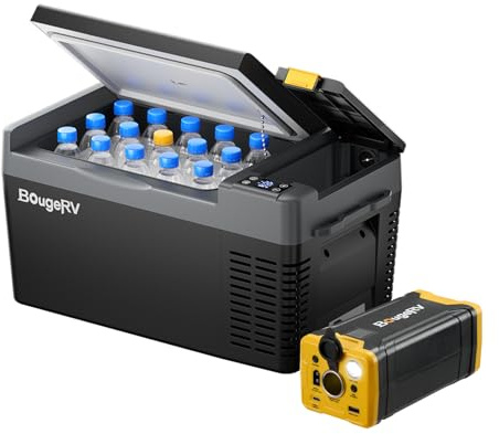 BougeRV CRPRO Kompressor Kühlbox 20L mit 266Wh Akku, -22℃~10℃, Schwarz | 0°C in 15 Min., 12V 230V, bis 18 Std. Laufzeit mit 266Wh Akku, autarker Betrieb. Aufladung via Solar für Camping, Neu 2026