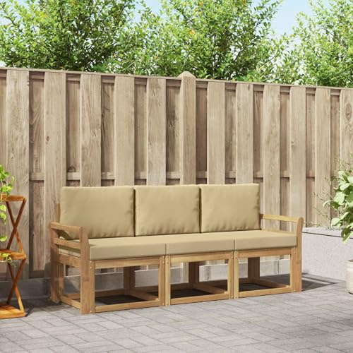 Ziaphsol Outdoor-Sofagarnitur 3-teilig aus massivem Akazienholz, wetterbeständig mit modularer Sitzgruppe für Terrasse und Garten, inklusive Couchgarnitur und komfortabler Lounge-Einrichtung