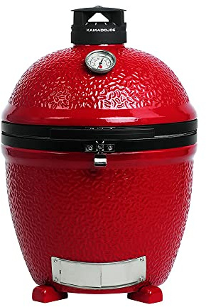 Kamado Joe Klassisch Joe II Freistehender 18-Zoll-Holzkohlegrill in Rot mit Seitenablagen, Grillzange und Aschebehälter