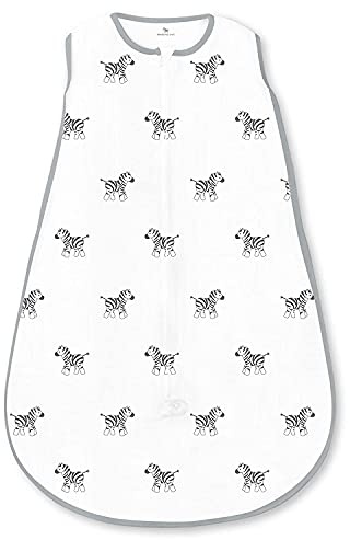 Amazing Baby von SwaddleDesigns, Wunderbarer Schlafsack aus Baumwoll-Musselin mit 2-Weg-Reißverschluss, Zebra, Schwarz, Mittel, 6-12 Monate