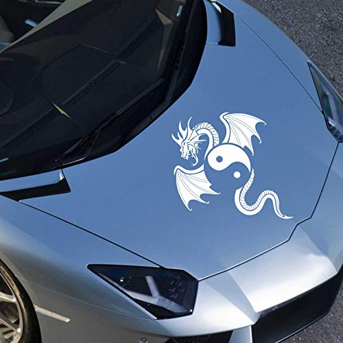 INDIGOS UG Aufkleber - Autoaufkleber Yin Yang Drache 30cm x 24cm Weiß - Tuning Carystyling Heckscheibe Auto