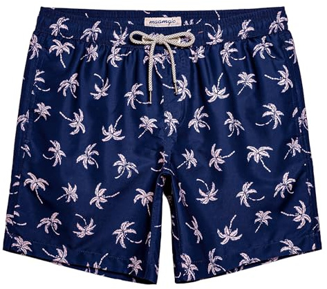 maamgic Shorts de Baño para Hombre Shorts de Playa Traje de Bañode Secado Rápido para Vacaciones Diseño a Rayas, Coco Azul Marino M
