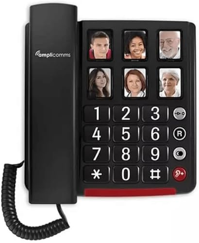 Telefono per Anziani Tasti Grandi Amplificatore Audio 40 Db 6 Tasti Fotografici Programmabili Compatibile Apparecchi Acustisici SLR Volume Forte Led Visivo Chiamata Suoneria Forte Volumi Regolabili