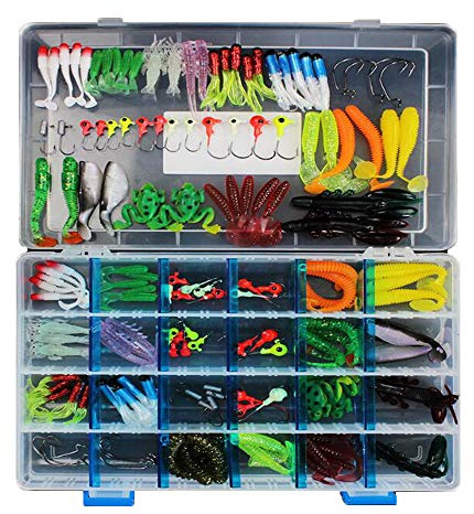 VOANZO Lot de 146 leurres de pêche pour bar, y compris les appâts Crankbaits, les vers en plastique souple, les leurres rotatifs en métal, les leurres en forme de grenouille