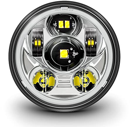 TRUE MODS 5.75 5-3/4 Harley LED Headlight For Harley Davidson [Chrome-Finish] Round LED Motorcycle Headlight For Dyna Street Bob Super Wide Glide Low Rider Night Rod Train Softail Sportster