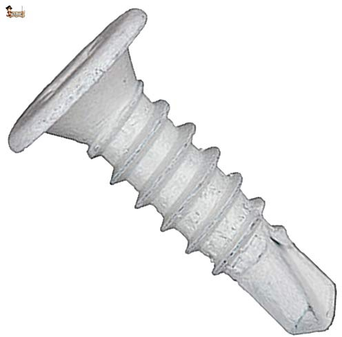 BricoLoco Tornillo roscachapa autotaladrante negro, blanco o cincado. Cabeza extra plana. Punta broca. Para metal, panel… (100 uds. 4,2x14 Blanco)
