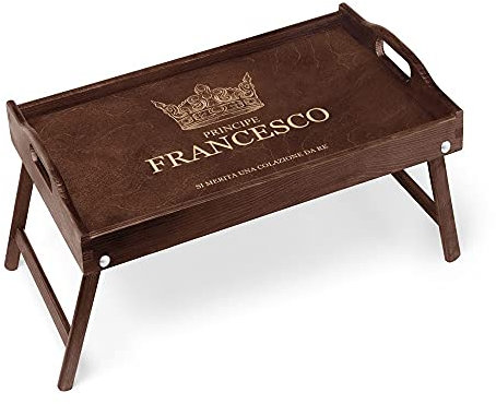 Maverton Tavolino da Colazione a Letto Personalizzato - Tavolo Pieghevole - Colore Marrone Scuro - Incisione Laser - Vassoio Multiuso 50 x 30 cm - regalo - uomo - Principe