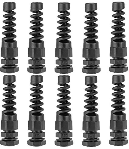 sourcing map PG7 Cable Gland 3mm-6.5mm Wire Hole Waterproof Nylon Joint Adjustable Locknut with Strain Relief Black 10pcs