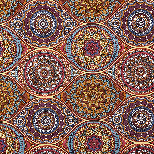 Kt KILOtela - Tissu Toile Imprimé, Confection Décoration Intérieure, Assises de Fauteuils, Rideaux, Coussins, Galettes de Chaises, 300 cm Longueur x 280 cm Largeur, Mandalas, Multicolore - 3 Mètre