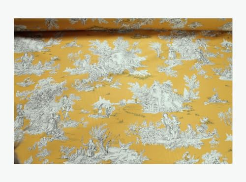 Stoff am Stück Stoff Baumwolle Toile de Jouy ländlich ocker ecru Land 280 cm breit