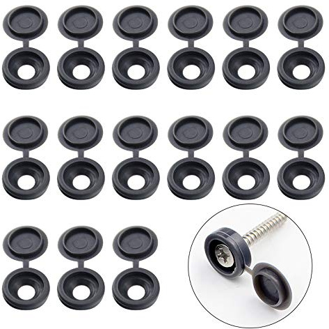 INCREWAY Screw Cover Caps, 100 Pcs Plastic Screw Caps Fold Washer Flip Tops Hinged Screw Decorative Cover with Organized Box (Dark Grey)