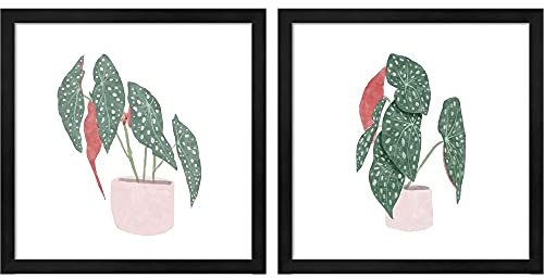 Polka Dot Begonia by Bannarot, 2 Piece Black Framed Art Set, 13 X 13 Inches Each, Floral Art