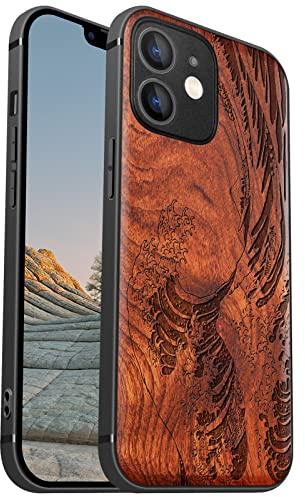 Carveit Coque magnétique pour iPhone 12 Mini [Élégant Rosé] [Pare-Chocs en TPU Souple] Coque de Antichoc Compatible Magsafe avec 12mini Coque Bois (Grande Vague Kanagawa)