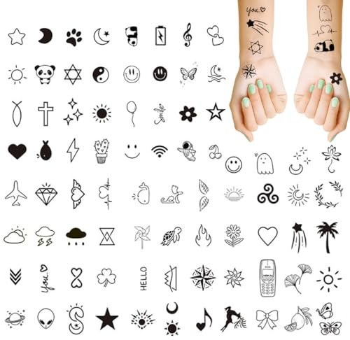 NIANOPKM Juegos de Tatuajes Temporales 10 Hojas Cuello Pequeño Bohemio Cara Falso Tatuaje Pegatinas Encaje Tribal Tatuajes Lotus Luna Flor Niña Tatuaje Color Piel para Mujer Negro