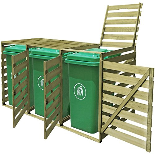 Tidyard Mülltonnenbox für 3 Tonnen, Mülltonnen-Box Gartenbox Möbelbox Mülltonnenverkleidung Müllbox Müllcontainer Mülltonnenschrank Mülltonne Gerätebox Schuppen, 240 L Imprägniertes Holz