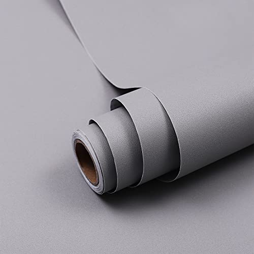 Hode Grey Vinyl Wrap Matt 60X600cm, Grey Sticky Back Plastic Roll, Self Adhesive Wallpaper for Furniture Kitchen Cupboard Covering Contact Paper Waterproof