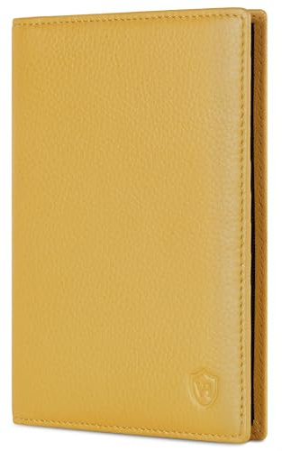 VON HEESEN® Reisepasshülle Leder Etui mit RFID-Schutz - Passhülle Passport Reisepass Mappe Hülle Organizer - Reiseorganizer für Damen & Herren (Gelb)