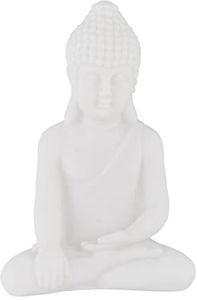 Relaxdays Buddha Figur sitzend, 17 cm hoch, Garten-Dekofigur, wetterfest & frostsicher, Dekoskulptur Wohnzimmer, weiß