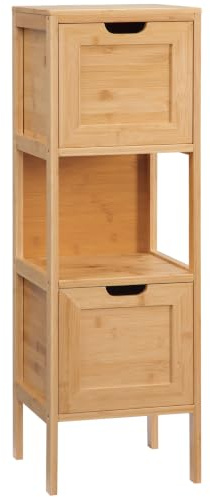 kleankin Badezimmerschrank mit Kippschutz 30 x 30 x 90 cm Natur | Aus Bambus, Unterschrank mit 2 Schubladen, Lanfhausstil Beistellschrank, Badschrank, Aufbewahrungsschrank