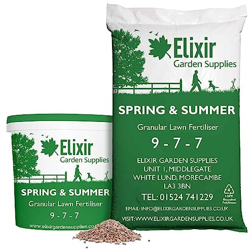 Elixir Gardens Spring & Summer 9-7-7 | Treats 570 sq.m | Granular Lawn Fertiliser/Turf & Grass Feed/Food | 20kg Bag