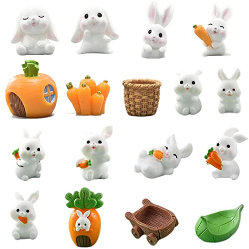 Tashce 17Pcs Miniature Rabbit Figures Cake Topper Easter Bunny Figures Ornaments, Easter Decoration Small Gift, Cake Topper, for Children Fairy Garden Landscape Bonsai Spring Decoration Party Favours