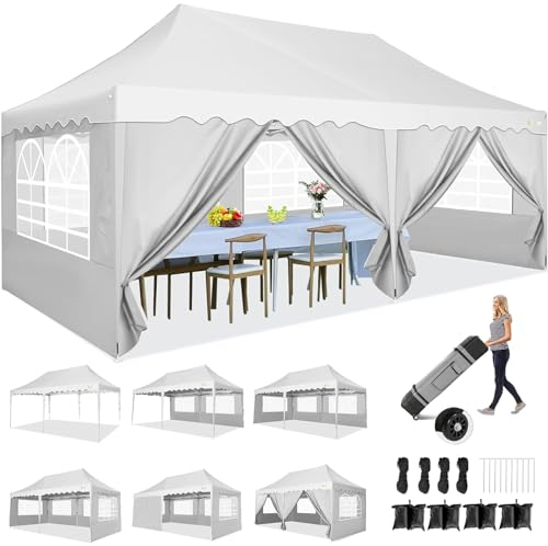 HOTEEL Tonnelle Pliante 3x6 ImperméAble avec 6 Parois LatéRales Barnum Pliant 3x6 Professionnel Tonnelle De Jardin Exterieur Tente De Reception, UV50+, avec Sacs à roulettes Et 4 Sacs De Sable