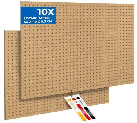 PEGBOARD Mini paroi perforée en bois (MDF) 50 x 40 x 0,3 cm - Perçage Ø5 mm écart de 15 mm - brute, non traitée - Fabriqué en Allemagne (10)