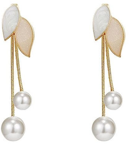 Wendalern Boho Perlen Ohrringe Gold Lange Quaste Perle Baumeln Ohrringe Perle Blatt Ohrstecker Ohrringe Doppelt Faux Perle Aussage Ohrringe Silber Perlen Ohrringe Brautschmuck Für Frauen Mädchen
