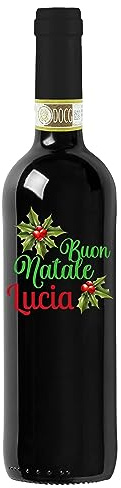 Chianti DOCG, bottiglia con etichetta personalizzata originale. Idea regalo per Natale e feste natalizie. (Pungitopo)