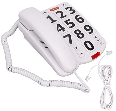 Telefono Classico Semplice Bianco con Pulsanti Grandi,Telefono con Pulsanti Grandi, Telefoni Fissi Domestici con Volume Regolabile per Anziani