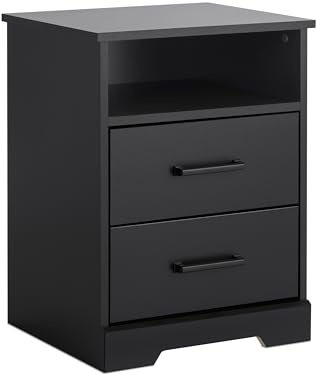 Prepac Rustic Ridge Farmhouse Nightstand Bedside Table, Black Nightstand for Bedroom, End Table with 2 Drawers and Open Shelf 16.25D x 18.75W x 24.5H