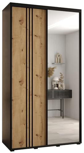 ABIKSMEBLE Davos 7 140 Armoire à Deux Portes Coulissantes pour Chambre à Coucher - Moderne Armoire de Rangement avec Miroir, Tringle et Étagères - 235,2 x 140 x 60 cm - Noir Artisan Noir