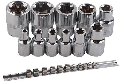 Loufy E-TORX Lot de 11 douilles femelles extérieures en forme d'étoile avec rail E4 - E20 - Ensemble de douilles dynamométriques en alliage d'acier facile à installer