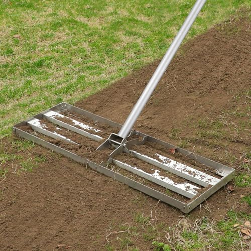 ORIENTOOLS Rasenrakel 76x25cm, Rasenrechen mit Edelstahl Surface Rasenwerkzeug Rakel 192cm lang für Boden Schmutz Sand Rasen Nivellierrechen für Garten, Golf Gartengras Hinterhof